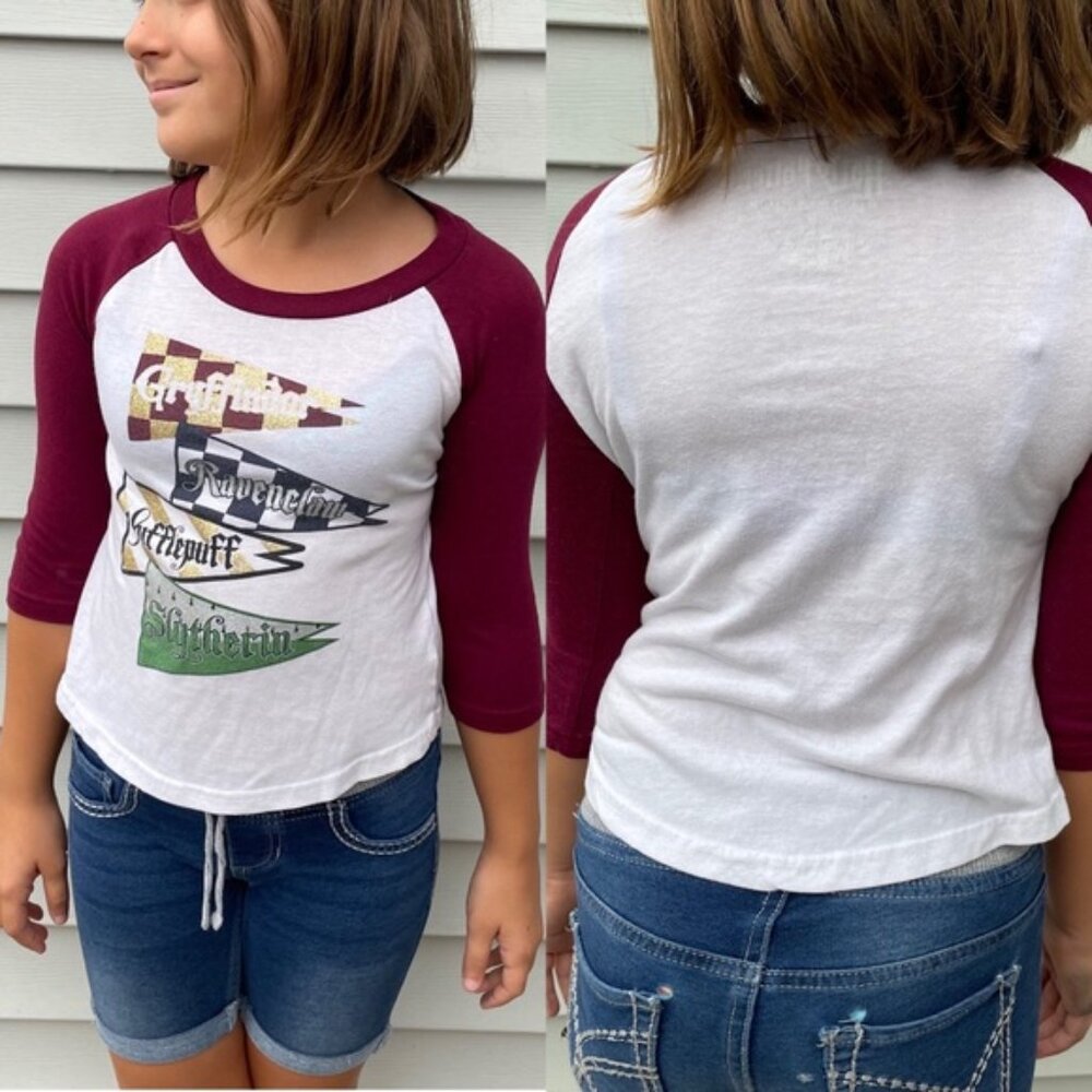 Harry Potter | Maroon Sleeves House Flags Long Sleeve Tee Shirt  | Size Medium